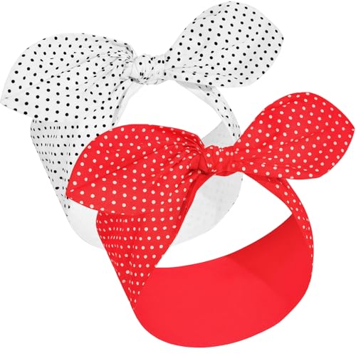 Hicarer 2 Pieces Polka Dot Headband Bandana Headband 50s Costume Hair Accessories Bows Wide Head Wrap for Women(Red, White,Small Dots) - color: Red, White, style: Small Dots