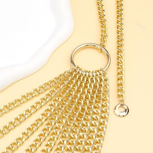 THREEBOY Women Apparel Belts Fashion Sexy Multilayer Metal Pearl Waist Chain Belt - color: New Gold
