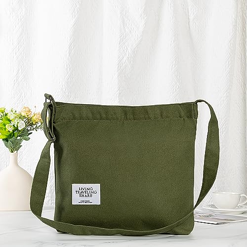 Covelin Women's Retro Large Size Canvas Shoulder Bag Hobo Crossbody Handbag Casual Tote - color: Army Green
