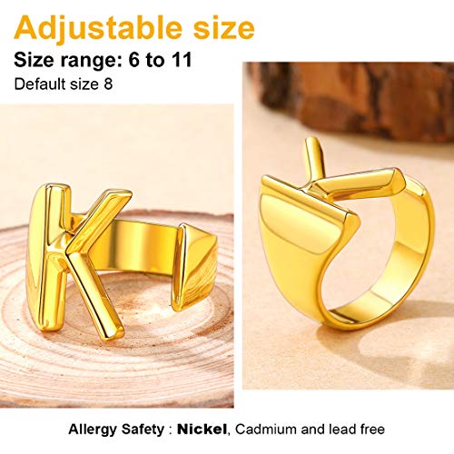 FindChic Customizable Initial Ring Statement 18K Gold Plated Fashion Cuff Rings for Women Alphabet Letter A to Z Resizable Knuckle Ring (with Gift Box) - color: K