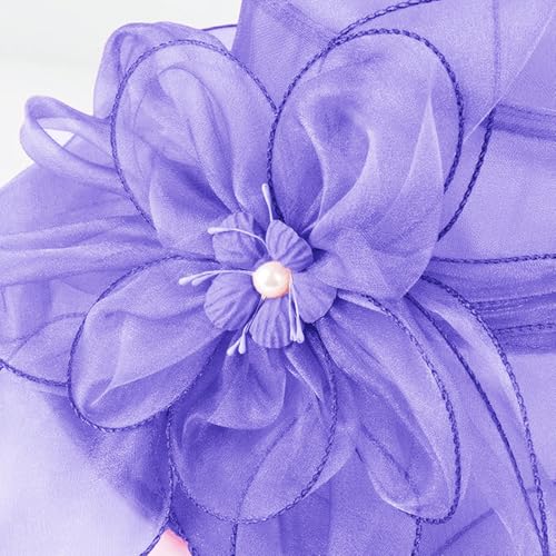 ORIDOOR Women’s Organza Church Tea Party Wedding Fascinator Derby Hat Wide Brim Sun Hats - color: C4-lavender