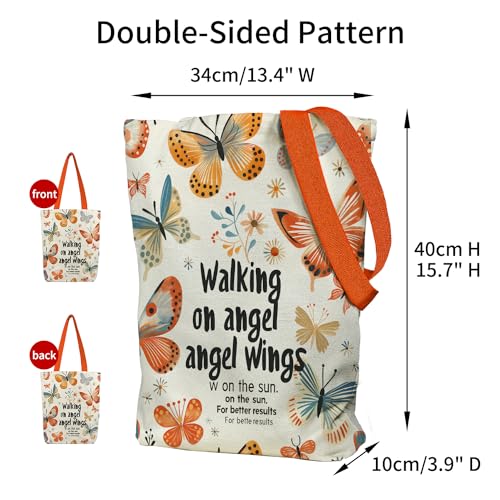 itgowisa Canvas Tote Bag for Women, Tote Bag with Zipper Inner Pocket, Zippered Canvas Bag for Shopping Work Grocery Everyday - style: Butterfly