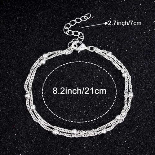 925 Sterling Silver Ankle Bracelets for Women 14K Gold Plated Layered Anklet Sets Dainty Heart Anklets Chain Waterproof Beach Foot Jewelry Gifts - style: Style1-Silver