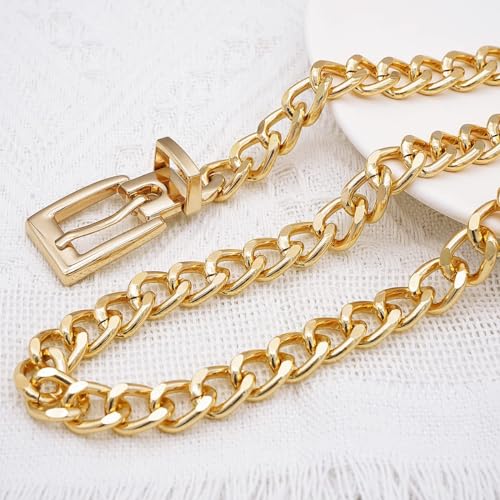 YooAi Chain Belts Leather Waist Belt for Women Layered Metal Chain Belt - size: XS/S: fits waist from 26"-30", style: Gold Buckle