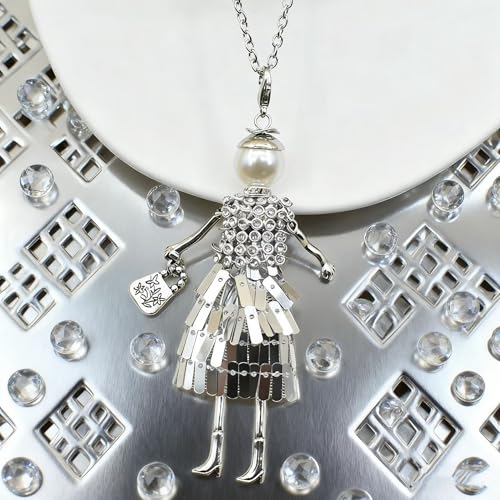 Crystal Paris Doll Necklace for Women, Handmade Cute Dress Long Chain Pendant Necklace Prom Costume Jewelry - style: 30