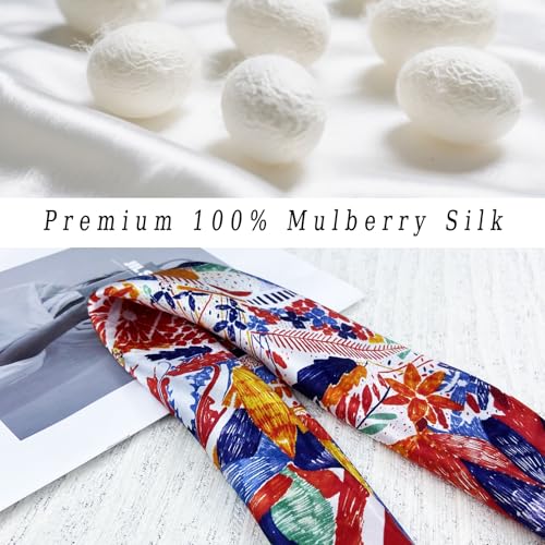 Women's Small 21 inch 100% Silk Scarf Bandana for Head Neck Hair | 100% Mulberry Silk Lightweight Designs Gift-Ready Packaging For Hair Fashion 21"x21" Printed - color: 304multicolor