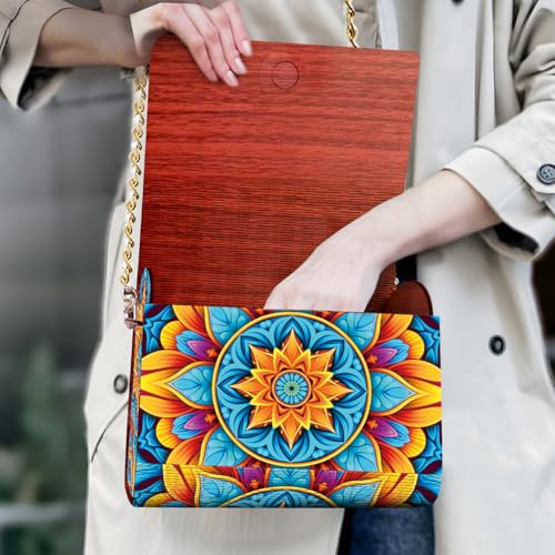 C'eitura Wooden Diamond Art Clutch with Chain, DIY Mandala Purse with Rhinestones, 5D Crystal Boho Style Wallet, Unique Festival Bag & Gift - color: SKB208