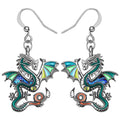 Enamel Alloy Dinosaur Fantasy Dragon Earrings Drop Dangle Unique Animal Jewelry For Women Dragons Gifts - color: Pine
