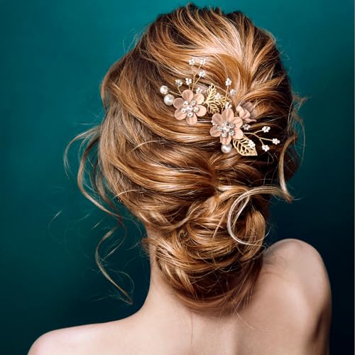 HINZIC 3pcs Flower Tassels Hairpin for Women, Non-Slip Pearl Hair Clips Headpiece, Retro Chinese Hanfu Wedding Brides Hair Accessories for Long Hair- Pink - color: Pink