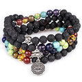 108 Mala Beads Necklace 7 Chakra Buddhist Prayer Beaded Bracelet Tree of Life Pendant Stone Yoga Necklace - color: Lava-OM Buddha