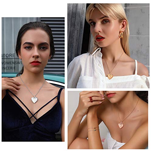 U7 Women Locket Necklace Platinum 14K Gold Photo Lockets that Hold Picture,Chain 20 Inch Personalized Gift Custom Love Heart Image Necklaces - color: 01# Rose Gold Heart