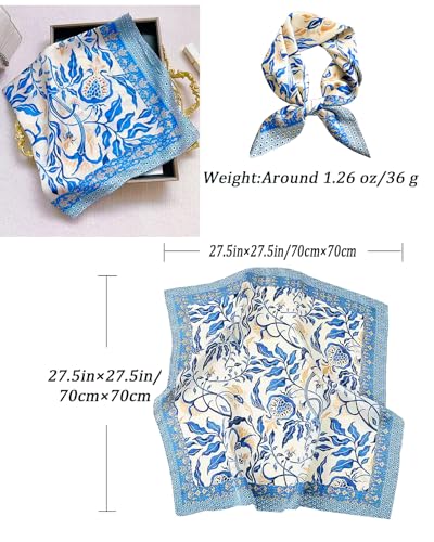 Saiusloa Neck Scarf For Womens Silky Head Scarves Hair Bandanas Square Scarf Fashion Accessories lightweight - color: 11-star Edge Blue Leaf