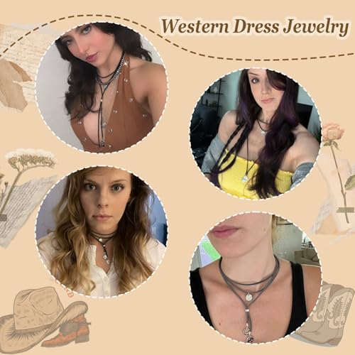Boho Outfits for Women Boho Necklaces Country Concert Outfits Nashville Western Jewelry Choker Necklaces Long Leather Necklace Western Dress Jewelry Country Cowgirl Accessories Gifts - color: D：Brown Choker Necklace
