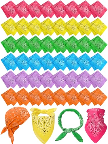 Unittype 48 Pieces Paisley Bandana Novelty Unisex Cowboy Headband Sports Bandannas Scarf Outdoor for Western Party Costume - color: Orange,yellow,blue,lavender,dark Green,hot Pink, style: Classic