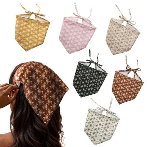 Vercret 6 Pack Hair Scarf Headband for Women Elastic Bandana Head Scarf Large Boho Triangle Kerchief with Clips Non Slip Scarves - color: Ink Flower