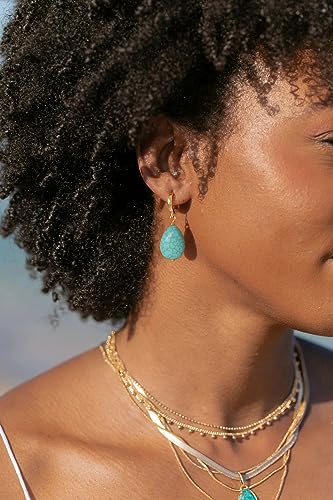 Gold Plated Huggie Hoop Earrings with Charms Fashion Pearl Drop Dangle Earrings for Women Handmade Karma Circle Jewelry for Ladies Lightweight Pearl Earrings on Christmas - color: turquoise-teardrop