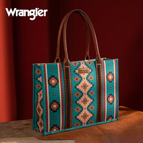 Wrangler Tote Bag for Women Western Purse and Aztec Satchel Handbag - color: Angel Diamond Tealblue