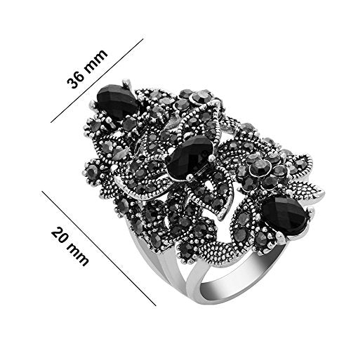 Women's Black Rings Vintage Rings Statement Rings for Women Band Marcasite Crystal Rings for Women - color: Silver1
