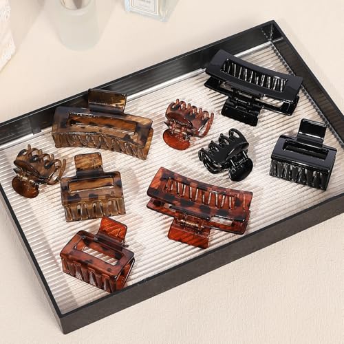 CHANDAT Medium Claw Hair Clips Set for Women - 3 Styles, 9PCS Rectangle Hair Clips for Thick Hair, Square Clips for Thin Hair - Leopard - color: Leopard