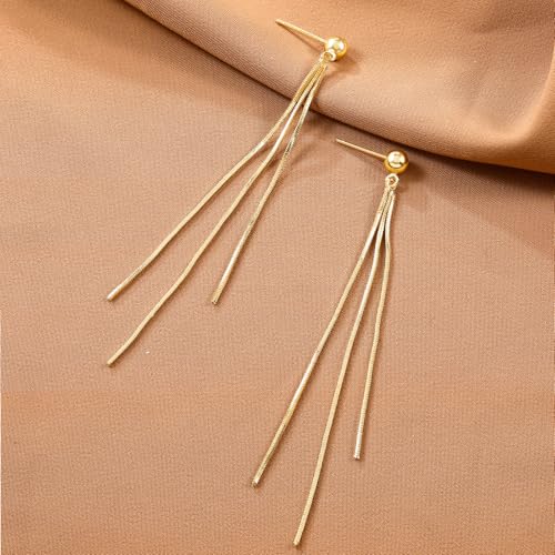 Long Dangle Earrings for Women 925 Sterling Silver/14K Gold Plated Tassel Chain Dangle Drop Earrings for Women Dainty Minimalist Dangling Drop Earrings for Prom Party Jewelry - style: Chain-5-Gold