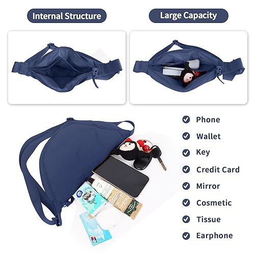 Nylon Crescent Crossbody Bag for Women Purses Trendy Men,Small Travel Sling Bag Hobo - color: Dark Blue, size: Small