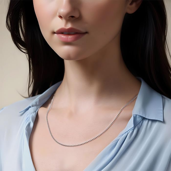 LeCalla 925 Sterling Silver Italian Jewelry Adjustable Chain Necklace, Sliding Bolo Chain Necklace for Women Slider Chain 14 to 24 Inch. - color: Ball Chain