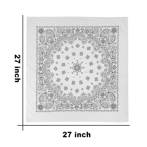 Bandana Single Pack Soft Thin 27 inch Cotton Paisley Extra Large Headwear - color: White