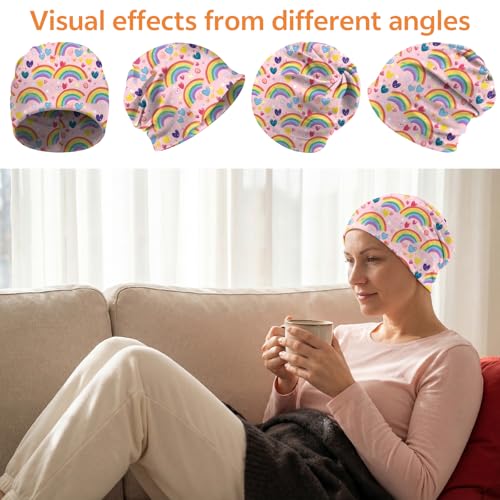 Chemo Caps Slouchy Beanie Hat Stretch Cancer Head Wraps Turban Sleep Headwear Scarf for Women Girls Men - color: I-8-rainbow
