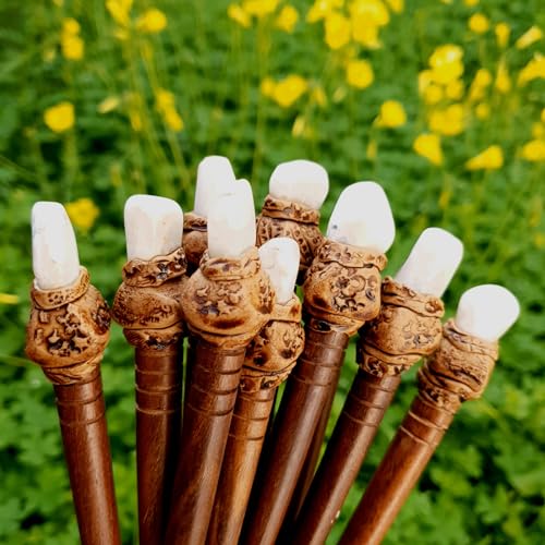 Natural Tumbled Healing Gemstone Crystal Wooden Hair Stick Handmade Gifts Boho Reiki by Smoky Quartz (Moonstone) - color: Moonstone