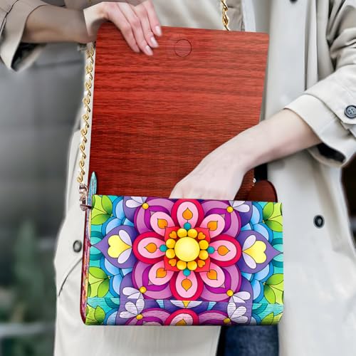 C'eitura Mandala Diamond Art Wooden Clutch with Chain, DIY 5D Rhinestone Shoulder Bag, Boho Style Purse, Festival Gift for Women - color: SKB203