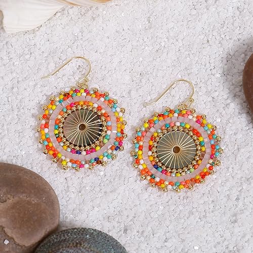 Colorful Bead Earrings For Women Summer Beach Handmade Bead Earrings Bohemia Hoop Dangle Earring For women - color: Colorful