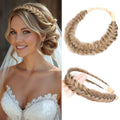 2PCs Braided Headband with teeth Handmade Messy Wide Synthetic Hair Elastic Stretch Fluffy Hairpiece for Brides (Sandy Blonde) - color: Sandy Blonde
