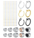 MODRSA Fake Nose Stud Fake Nose Ring Stud Fake Nose Piercing Fake Lip Ring Fake Earrings Stud Silver Gold Fake Cartilage Helix Earring Clip on Earring Hoop Fake Eyebrow Ring Fake Bridge Piercing - color: 2-2 style studs+hoops- silver gold black