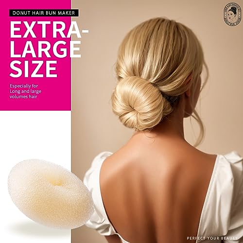 Teenitor Donut Bun Maker Set - Hair Bun Ring with 5 Bands, 20 Bobby Pins & 7 Chignons (2 Small, 2 Medium, 1 Large, 1 Extra-Large) for Hairstyles in Beige - color: B-Beige