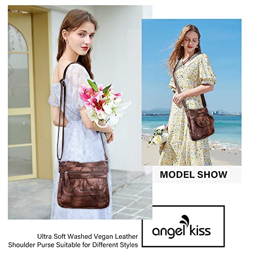 Angelkiss Small Womens Crossbody Bag Leather Shoulder Purse for Women Hobo Bag with Adjustable Shoulder Strap - color: 7brown