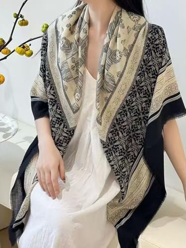 K-Elewon Large Square Scarf 51" Cotton and Linen Hand feel Scarf Fashion Scarves Hair Wrapping Scarfs Neck Scarves for Women - color: H2307