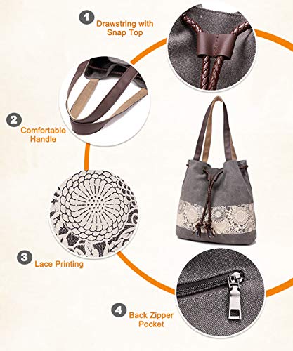Women Printing Canvas Shoulder Bag Casual Handbags Purse Retro Tote - color: Gray