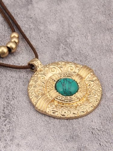 Jeilwiy Leather Necklace for Women Funky Necklace Choker String Cord Necklace with Pendant Boho Style Jewelry - style: Turquoise Pendant Brown Leather