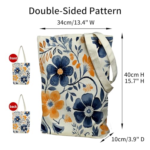 itgowisa Canvas Tote Bag for Women, Tote Bag with Zipper Inner Pocket, Zippered Canvas Bag for Shopping Work Grocery Everyday - style: Floral