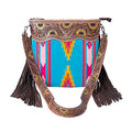 Merbaa Women Handtooled woolen saddle blanket hand woven Crossbody Bag - color: Blue 2