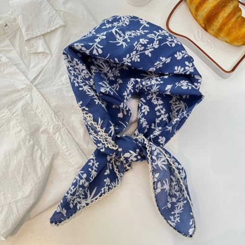 Cotton Bandana,Large Bandanas for Women,Head Coverings for Women,Head Scarf Handkerchief, Square Headband 27" x 27" - color: 27-08-foliage-blue