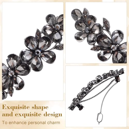 Joez Wonderful Rhinestone Hair Clip Sparkly Crystal Barrettes French Wedding Prom Engagement Pageant First Communion Hair Decorative Accessories for Women Bride Thick Long Hair (Flower Grey, 1 Pcs) - color: Flower Grey
