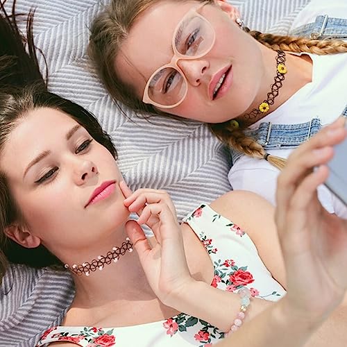BodyJ4You 12PC Tattoo Choker Necklace for Women - 90s Choker Necklaces Y2K Fashion Trendy Vintage - Emo Black Choker Rainbow Pink White Purple Neon Green Blue Daisy Flower - color: Black, Rainbow