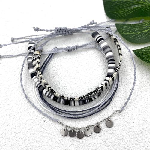 Beach Summer Ankle Bracelet for Women Handmade Braided Adjustable String Anklets Waterproof Surfer Bracelet - color: Gray 25