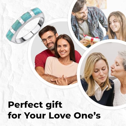 SHOP LC DELIVERING JOY Santa Fe Style Turquoise Ring for Women 925 Sterling Silver Band Boho Western Jewelry for Women Promise Rings Size 7 Birthday Christmas Gifts