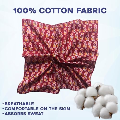 AVKA Studio 100% Cotton Bandanas for Women & Men, 2 Pack 20x20 Inch, 22x22 inch Hand Printed, Lightweight Cotton Handkerchief - color: Burgundy, size: 22 x 22 Inches Large