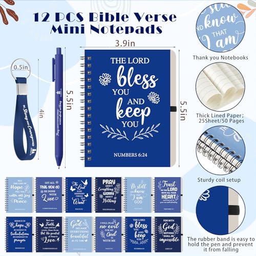 Skylety 12 Set/ 48 Pcs Christian Gifts for Women Men Religious Gift Set 16 oz Bible Scripture Cups with Lids Mini Spiral Notebooks Pens Keychains for Mother Father Birthday(Blue Gradient) - color: Blue Gradient