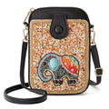 Women's Small Crossbody Cell Phone Bag, Boho Colorful Beaded Purse Wallet with Handmade Cute Patterns - color: Elephant-brown