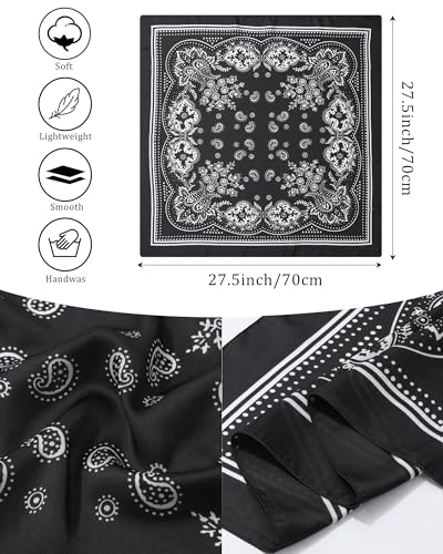 AWAYTR 27.5” Silk Satin Square Head Scarf - 4PCS Satin Head Scarves for Women Hair Kerchief Bandanas Sleeping Head Wraps - color: Paisley(black/Red/Blue/Camel)
