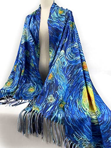 VENVSBEE Reversible Scarf Soft Large Shawl Wrap Blanket Double Sided Art Print Warm Pashmina Stoles Klimt Van Gogh Gifts - color: Art 02